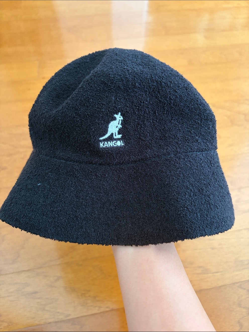 Kangol Black Terry Cloth Bucket Hat with White Kangaroo Logo